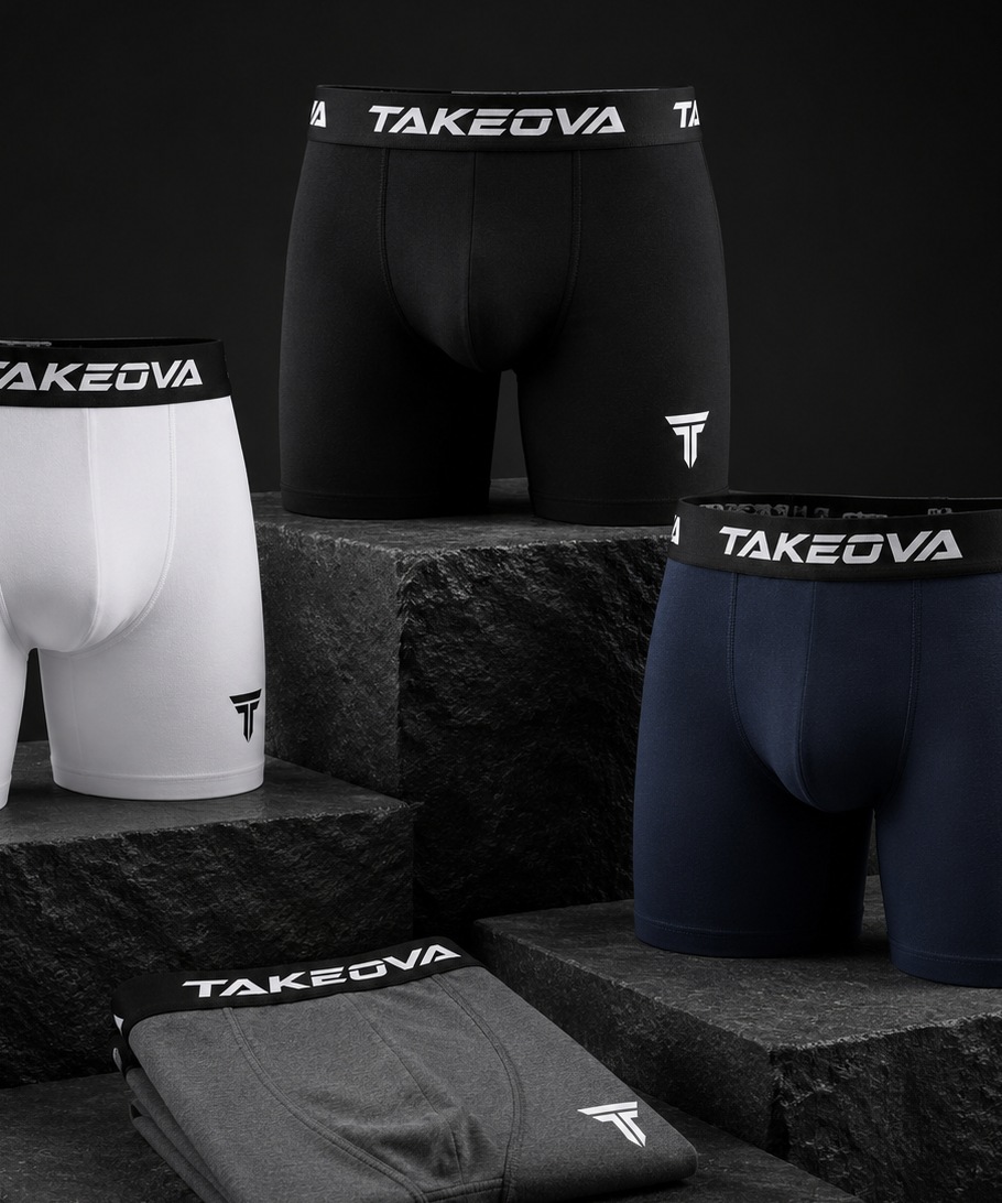 TAKEOVA performance underwear — Core Black, Arctic White and Midnight Navy